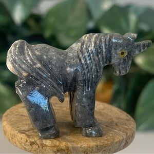 UNICORN Stone Carving Mini Figurine Steatite Soapstone Carved Miniature Animal